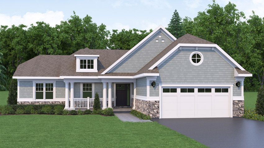 Exterior rendering of Elderberry floor plan, with 3 bedrooms and 2 bathrooms